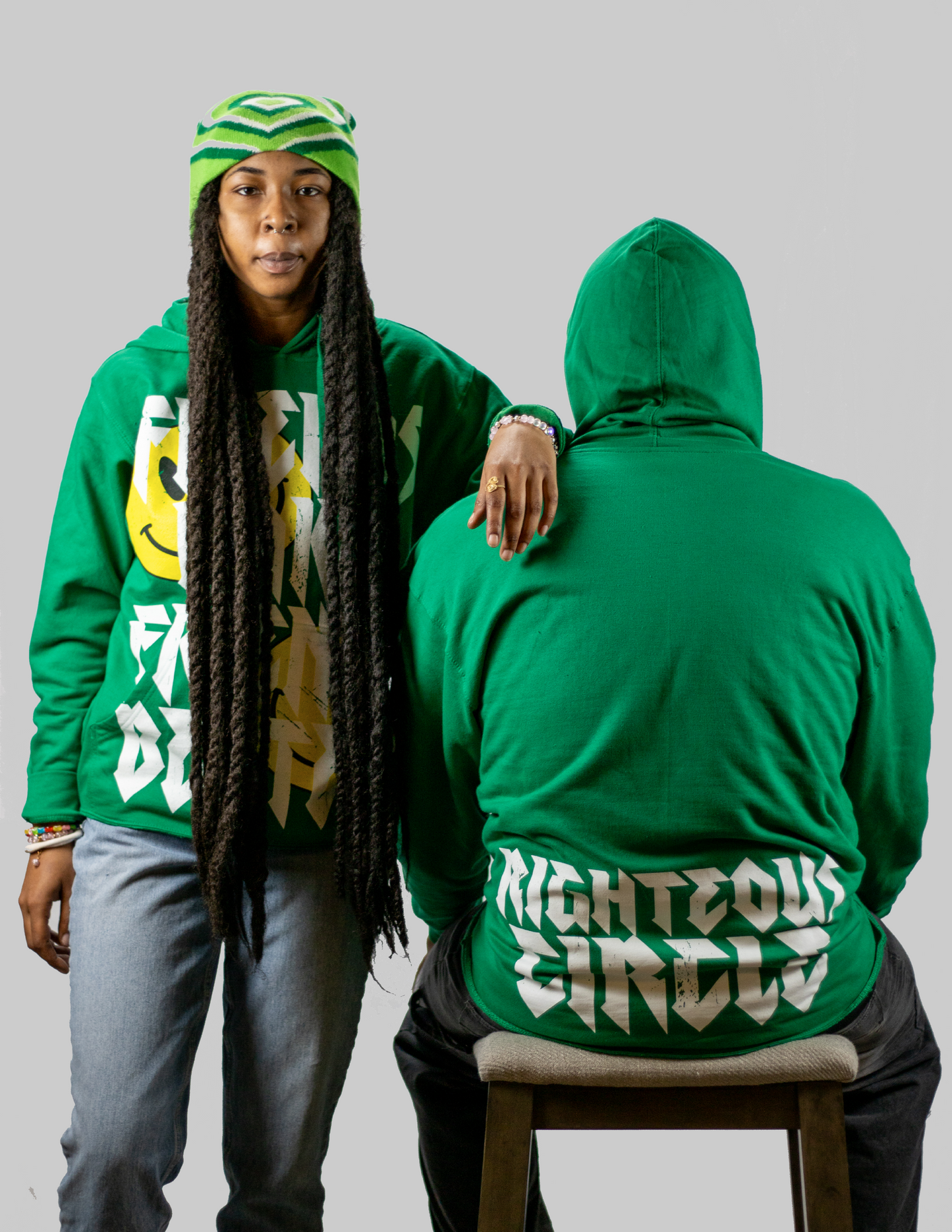 Green "Smiley" Motto Cropped Hoodie