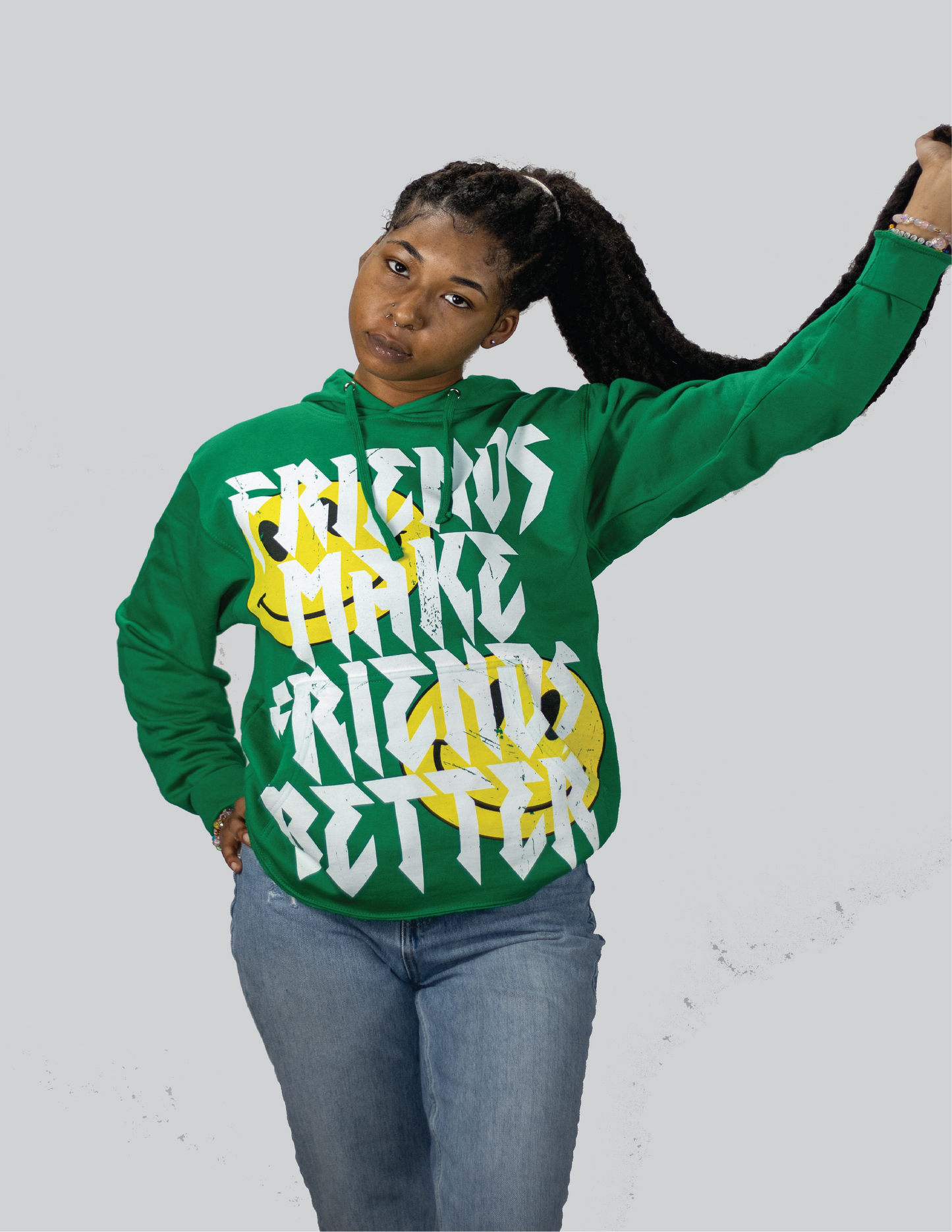 Green "Smiley" Motto Cropped Hoodie