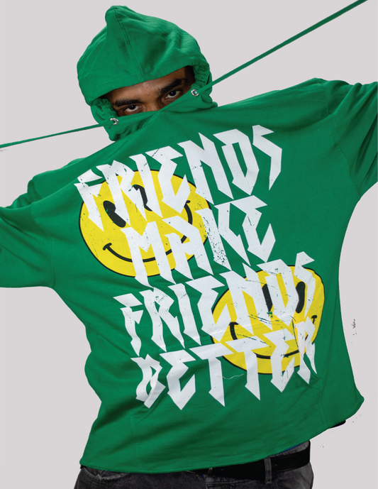 Green "Smiley" Motto Cropped Hoodie