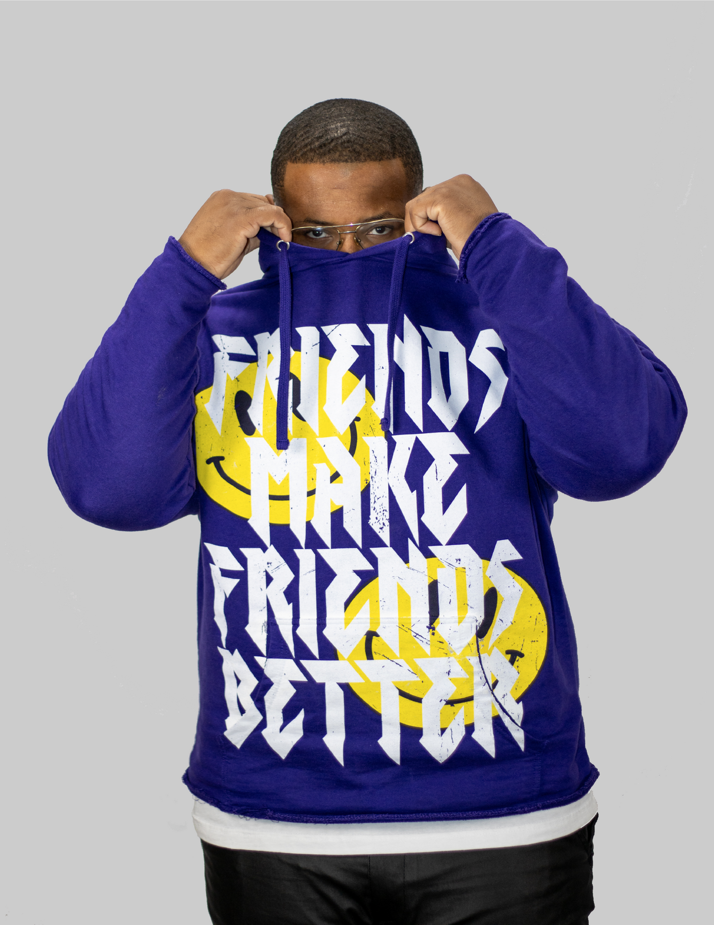 Purple "Smiley" Motto Cropped Hoodie