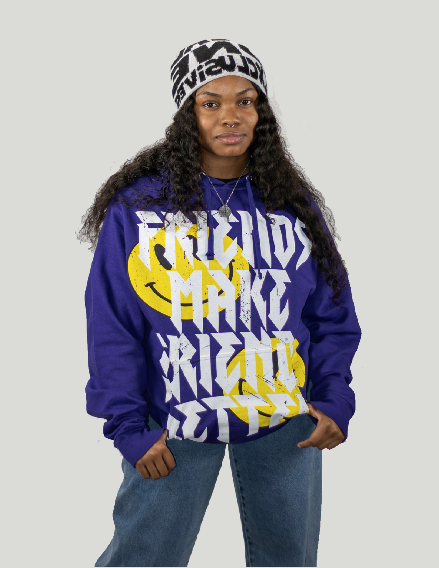 Purple "Smiley" Motto Cropped Hoodie