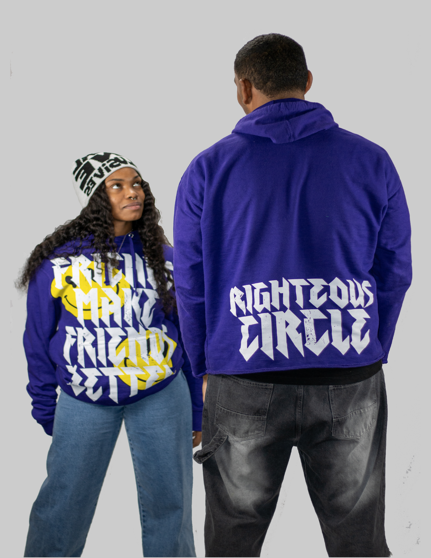 Purple "Smiley" Motto Cropped Hoodie